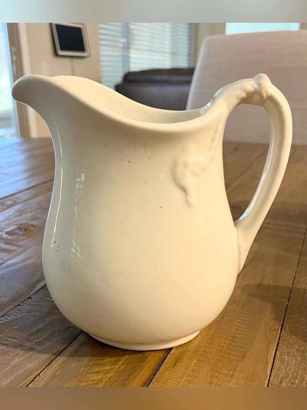 Antique White Ironstone Pitcher The Anchor Pottery Co. Trenton New Jersey 1800’s